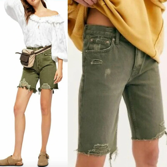 Free People Caroline Cutoff‎ Denim Shorts Green - Picture 1 of 11